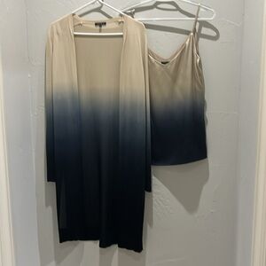 Lafayette 148 NewYork Dip-Dye open front cardigan with matching lined silk cami.